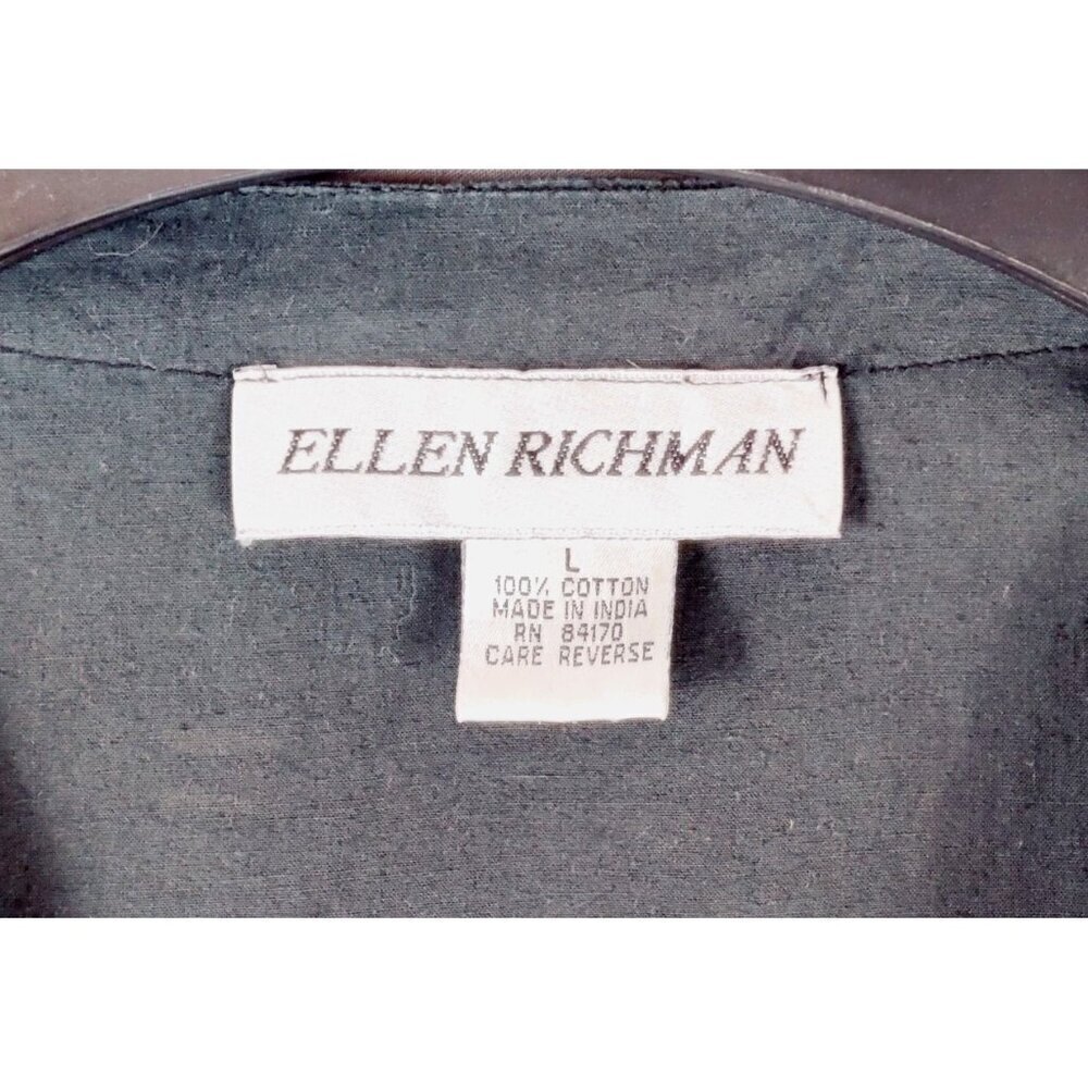 VTG Lattice Woven Vest Black Cotton Rhinestone Ellen Richman Y2K Boho Whimsygoth - Picture 5 of 12